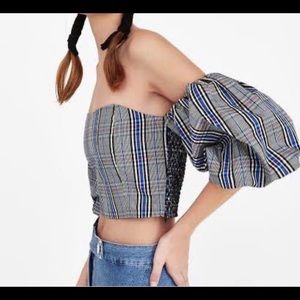 Zara Corset Puff Sleeve Plaid Crop Top